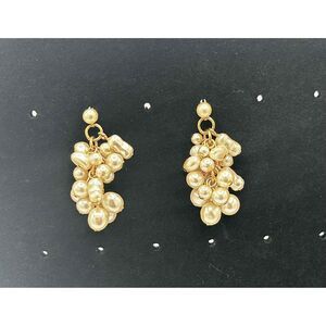 Womens Faux Pearl Gold Tone Clustered Dangle Earrings